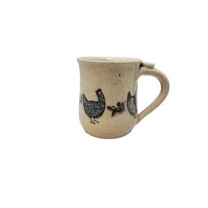 Vintage Handcrafted Pottery Rarthenware Mug With Chicken Design
